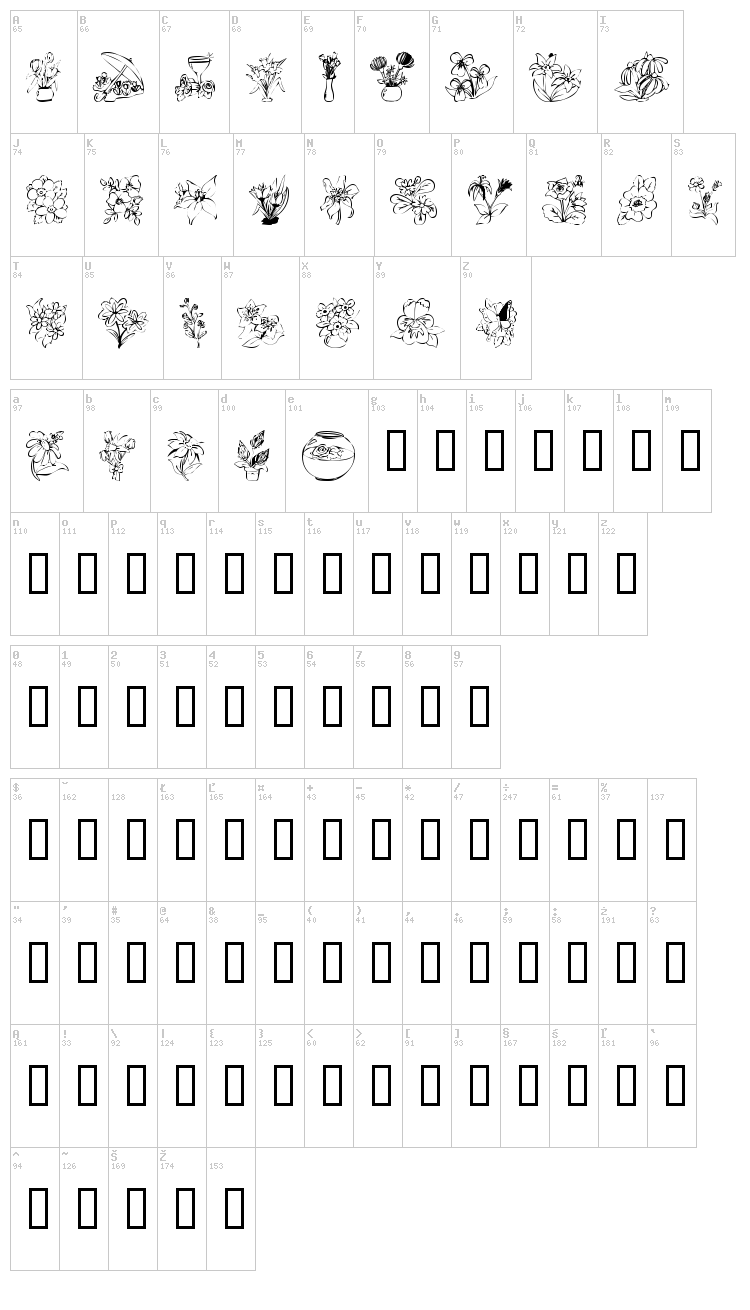 KR Bloom Bonanza font map